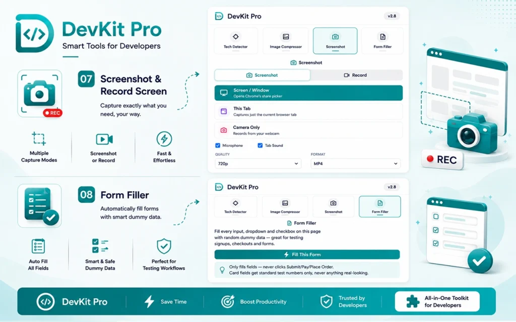 DevKit Pro screenshot tool and screen recorder for browser tasks